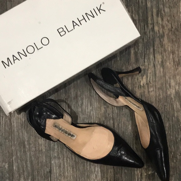 Manolo Blahnik Black Sling Back Heels - Picture 1 of 12